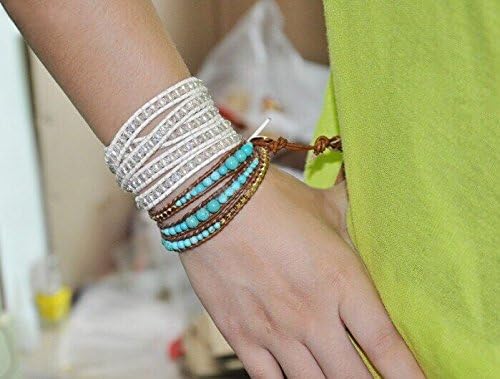 KELITCH Skull 3 Wrap Leather Bracelet Punk Beaded Bracelets Stackable Gothic Bangle Bracelets
