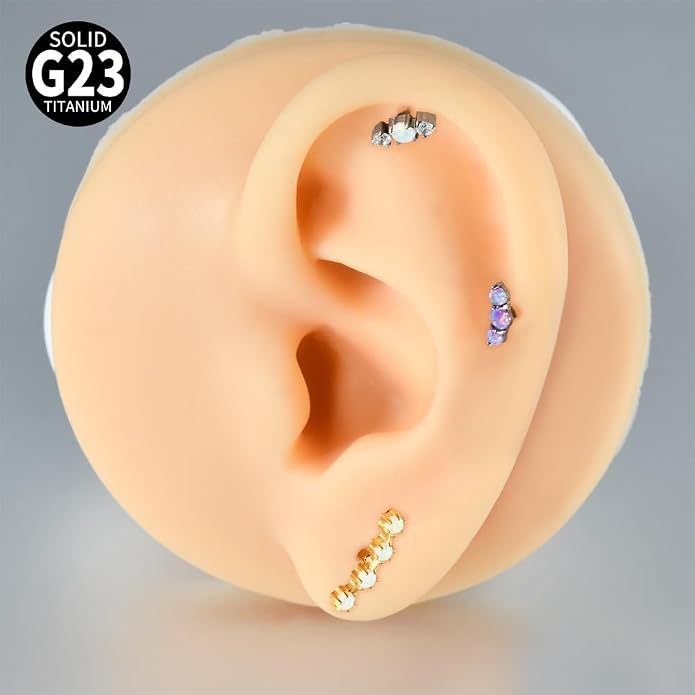 2PCS G23 Titanium Fire Opal CZ Labret Stud Piercing Cartilage Helix Tragus Climber Earrings for Men Women Lip Monroe Body Piercing Jewelry