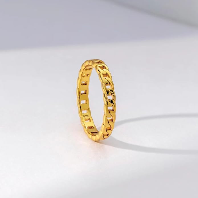 14K Gold Vermeil Ring for Women, Minimalist Stackable Band, 925 Sterling Silver Statement & Everyday Jewelry, Gifts for Women