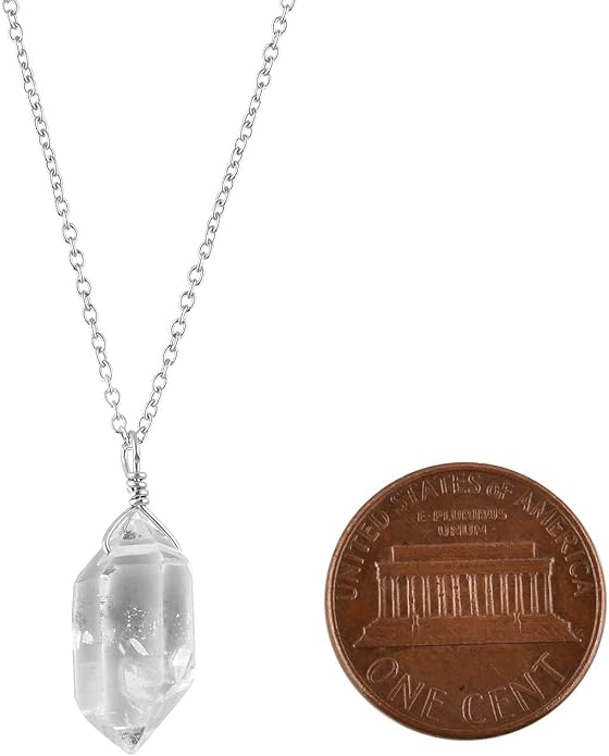 AAA Rhodium Plated 925 Sterling Silver Raw Herkimer Diamond Quartz Pendant Necklace, Natural Gemstones Solitaire, Birthstone, Handmade Dainty Jewelry 18inch, Valentine Gift