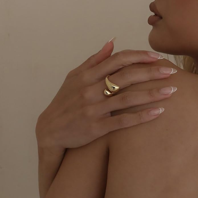 Kainier 14K Gold Chunky Rings for Women14K Gold Plated Dainty Radial Rings High Polish Statement Band Classic Double Twisted Ring Comfort Fit Size 5 to 10