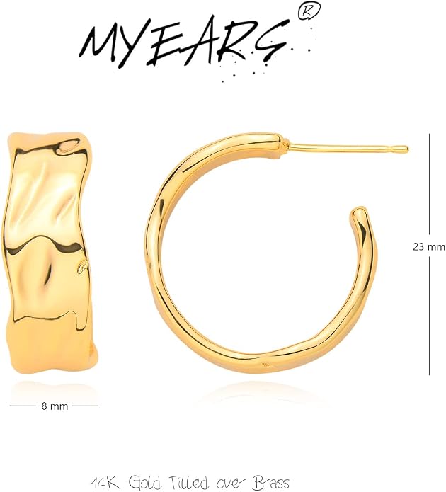 MYEARS Women Hoop Earrings Gold 14K Gold Filled Small Simple Handmade Hypoallergenic Everyday Illusion Jewelry