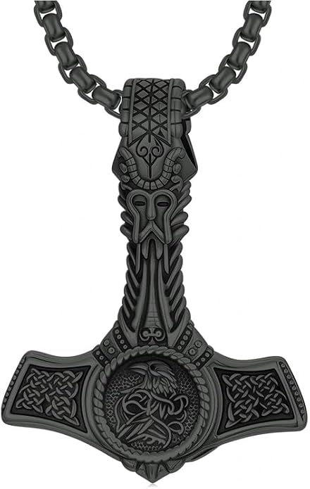 PROESS Thors Hammer Necklace Sterling Silver Celtic Knot Wolf/Lion/Raven Necklace Viking Mjolnir Pendant Jewelry for Men