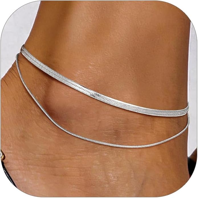 PROSTEEL Ankle Bracelets for Women Waterproof, Layered Stainless Steel Summer Beach anklets, Silver/Gold 8-10.5 Inch Adjustable, Come with Box