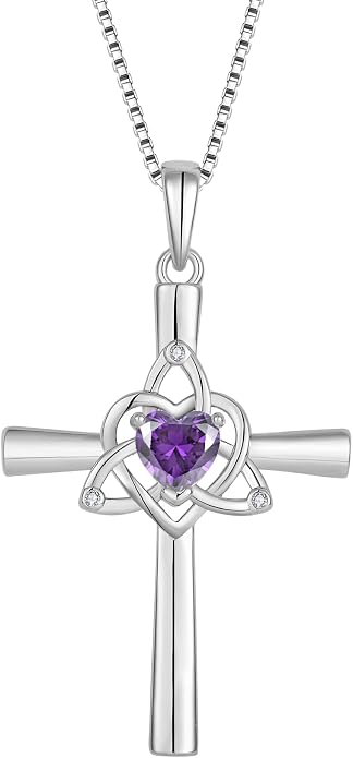 Celtic Cross Necklace 925 Sterling Silver Necklace for Women Birthstone Necklace Jewelry Gifts for Christmas Birthday or Anniversary Birthday