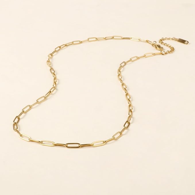 Cadikez 10PCS Gold Paperclip Chains Necklace Bulk 3MM 20 Inches 18K Gold PVD Plated Stainless Steel Finished Paperclip Link Chain Bulk forJewelry Making