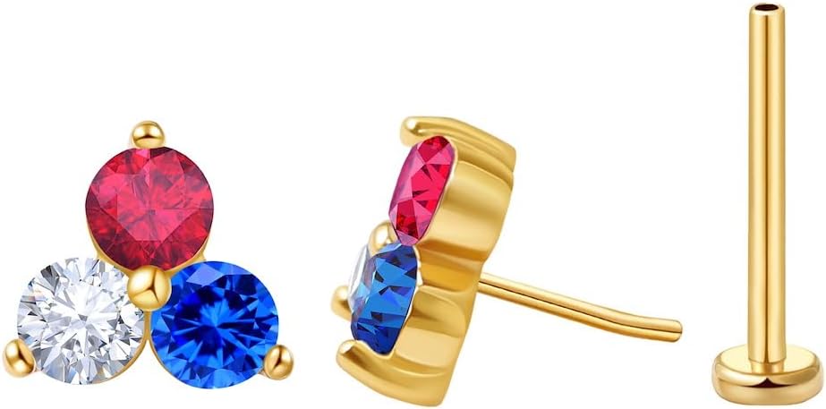 FANSING Cartilage Earring Tragus Stud Trio CZ Stone Flat Back Earring for Helix Conch Threadless Push Pin Labret Stud