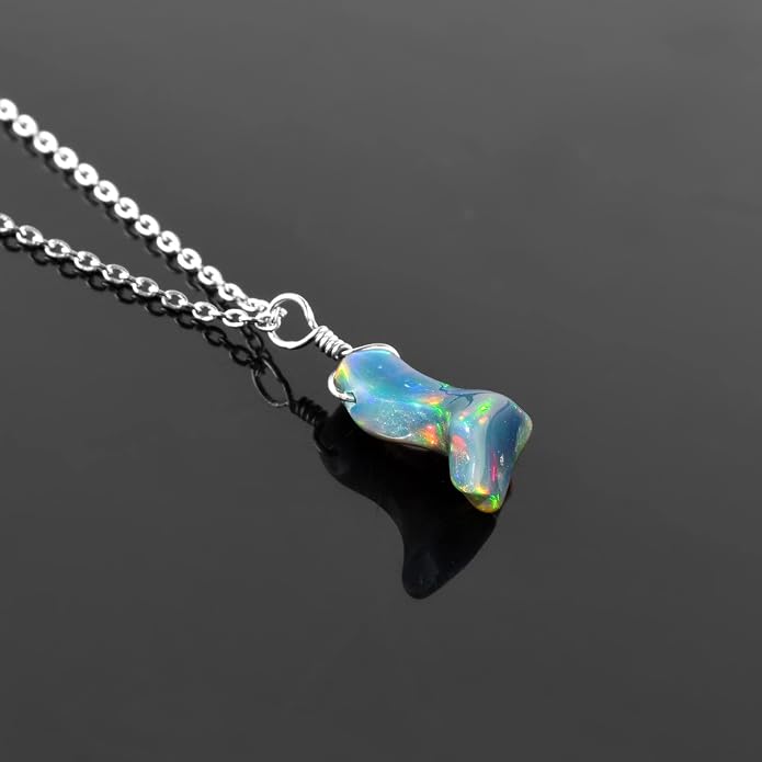 Natural Raw Crystal Rough Gemstone Pendant Necklace For Women, Chakra Healing Stones, Birthstone Jewelry, Rhodium Plated 925 Sterling Silver Chain 18 inch, Birthday Gift