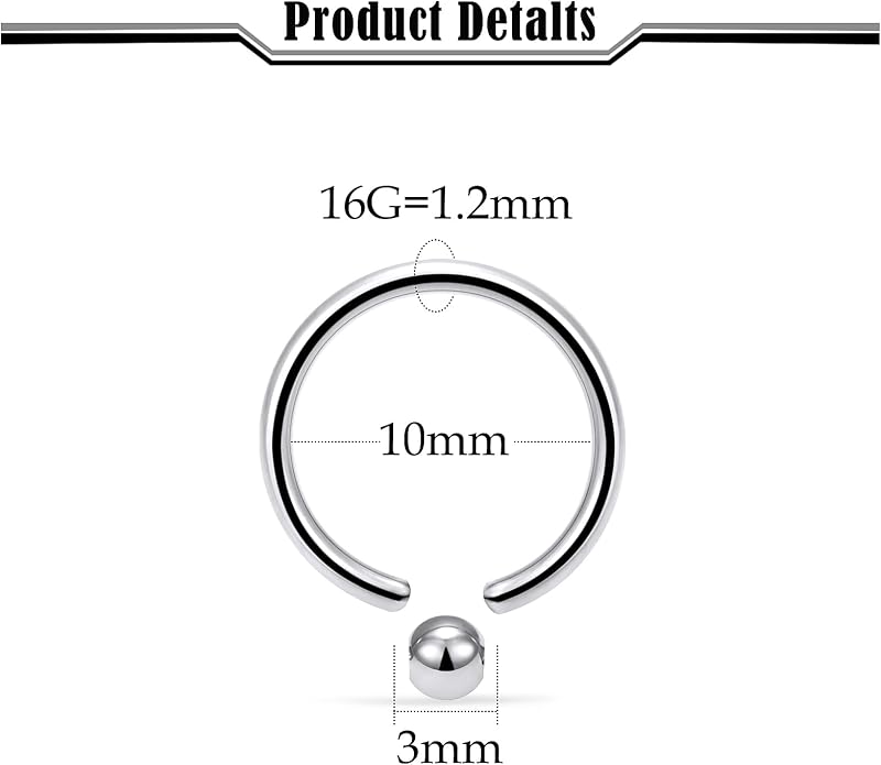 20G-2G ASTM F136 Titanium Septum Rings Nose Ring Hoops Circular Barbell Helix Snug Tragus Rook Daith Cartilage Earring Sneke Bites Lip Ring Hoop Smiley Piercing Jewelry for Women Men 6mm-19mm