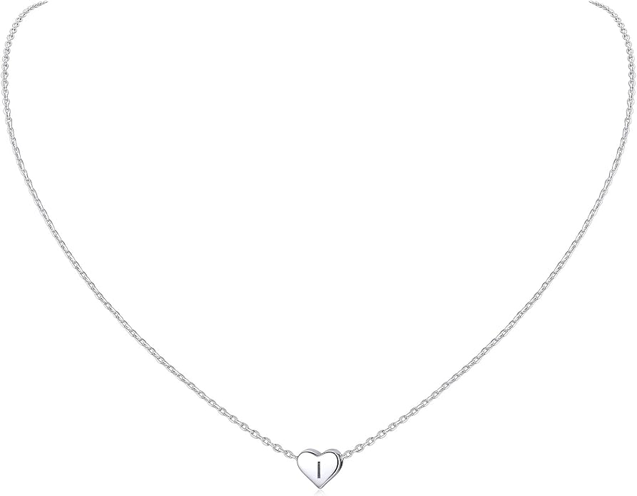 ChicSilver 925 Sterling Silver Heart Initial Necklaces for Women -Dainty Personalized Heart Pendant Letter Alphabet Necklace for Women
