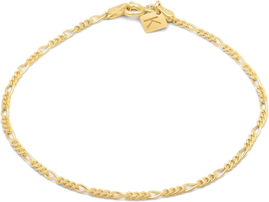 Sterling Silver Figaro Link Chain Bracelet Ankelet 2mm Italian