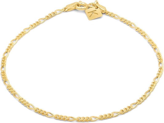 Sterling Silver Figaro Link Chain Bracelet Ankelet 2mm Italian