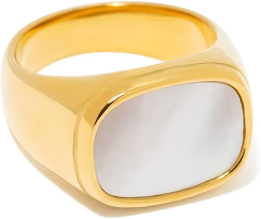 Chunky Statement Rings for Women, Wide Signet Dome Croissant Twist Band Non-Tarnish 18k Gold Plated Stainless Steel Size 5-11