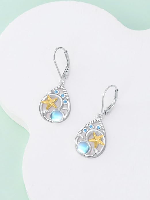 Dorunmo Moonstone Dangle Drop Earrings s925 Sterling Silver Leverback Earrings Filigree Moonstone Jewelry Birthday Gifts for Women