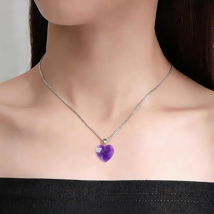 iSTONE 925 Sterling Silver Natural Crytral for Womens Pendant Necklace, Gemstone Birthstone with 17.8" Silver Chain Ladies