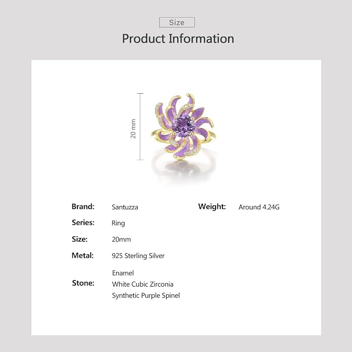 Santuzza 925 Sterling Silver Enamel Flower Statement Ring for Women