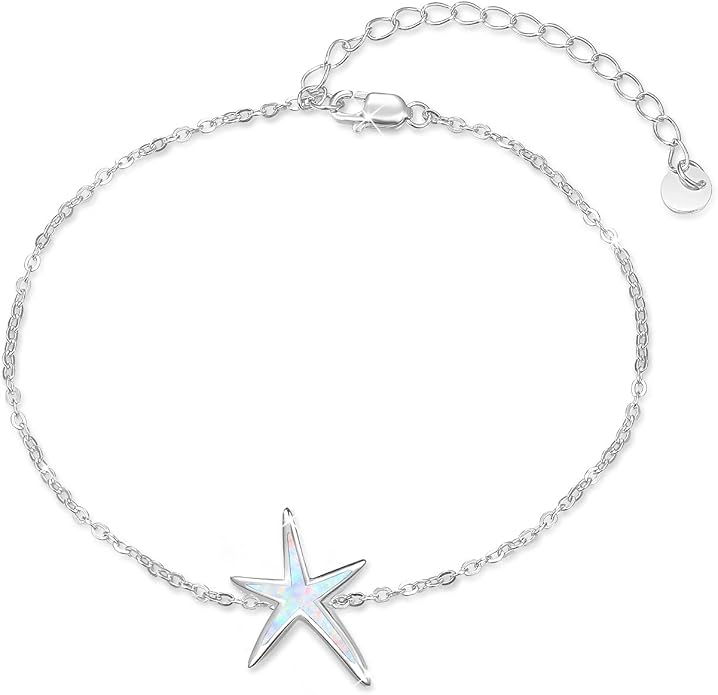 Cuoka Starfish Bracelet 925 Sterling Silver with White Fire Opal Chain Bracelets Ocean Jewelry Birthday For Women