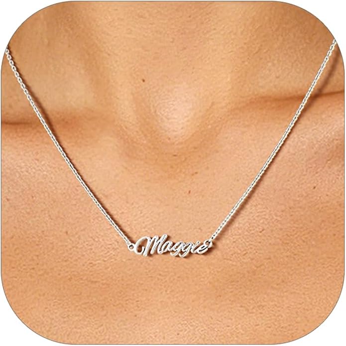 Custom4U Custom Name Necklace for Women, Personalized 1-5 Name Necklace, Sterling Silver/Stainless Steel 14K Gold Plated Nameplate Necklaces, Gift for Mom Wife Anniversary Birthday with Box