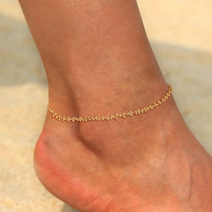 MEVECCO Anklet for Women Gold Chain 14K Gold Plated Dainty Boho Beach Summer Simple Foot Jewelry Ankle Bracelet