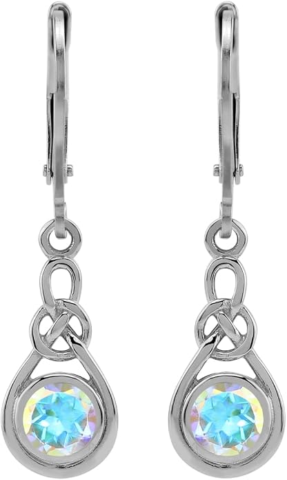 Silvershake Genuine Gemstone Irish Celtic Knot Drop Dangle Earrings