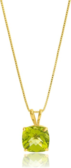 MAX + STONE Cushion Cut Gemstone Necklace | 8mm Solitaire Birthstone Necklace for Women | Gemstone Pendant Necklaces with 18 inch Box Chain