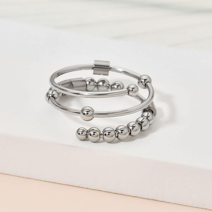 Morse Code Rings for Women, Stainless Steel Spinner Ring Fidget Rings for Anxiety Ring Morse Code Rings Inspirational Gifts Jewelry Women Birthday Graduation Gifts for Best Friends