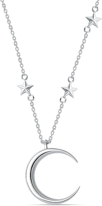 LeCalla 925 Sterling Silver Pendant Necklace | Crescent Moon and Star Necklace Jewelry | Handmade Charm Pendant Necklace for Women | Adjustable Chain Necklace Gifts for Women Valentine s Day, Mother s Day