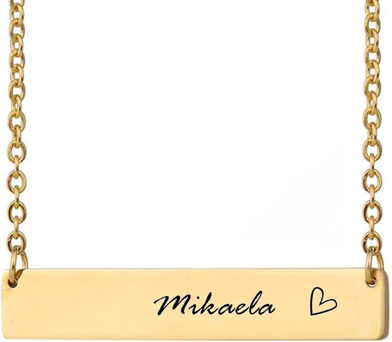 HUAN XUN Custom Bar Necklace Personalized Engraved Name Bar Necklace for Women Customized Stainless Steel Heart Pendant Bar Jewelry Gift for Her Mother Day Christmas