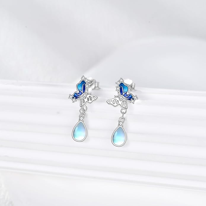 POPLYKE Dragonfly Butterfly Hummingbird Sunflower Earrings 925 Sterling Silver Abalone Shell Moonstone Leverback Earrings Jewelry