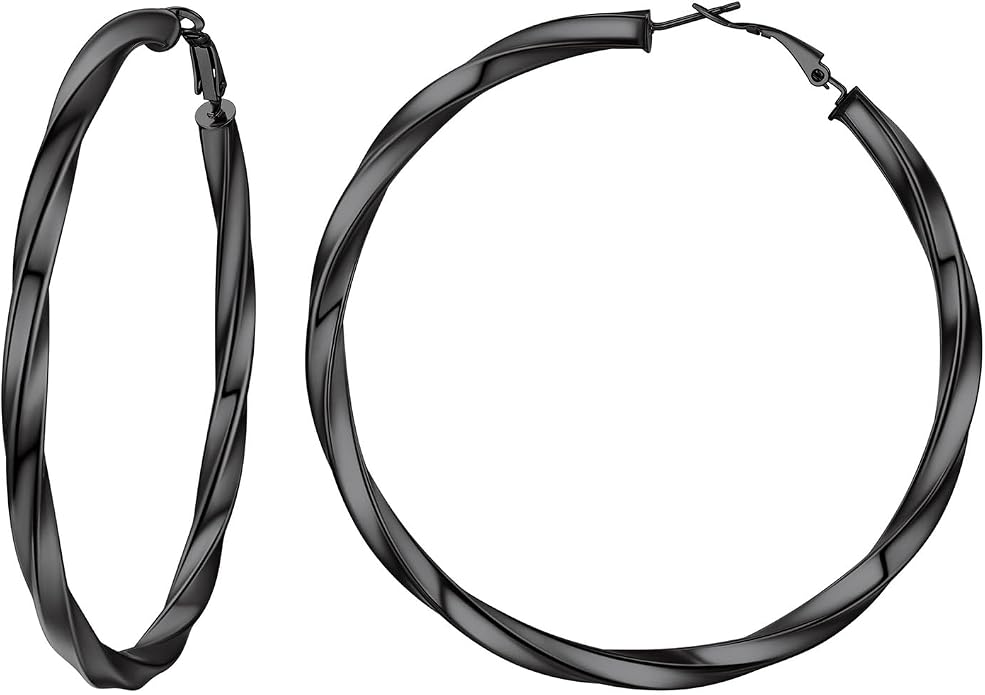 Stainless Steel Chunky Hoop Earrings For Women, Minimalist and Chic, Black/Gold Plated, Round Hoops Earrings Hypoallergenic, Size: 30mm/40mm/60mm/80mm, Come with Box
