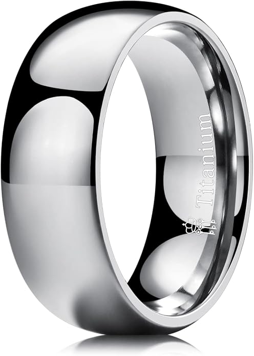 THREE KEYS JEWELRY 2mm 4mm 6mm 8mm Titanium Wedding Band for Men Women, Classic Domed & Step Edge High Polished Comfort Fit Anniversary Ring, Size 4-15