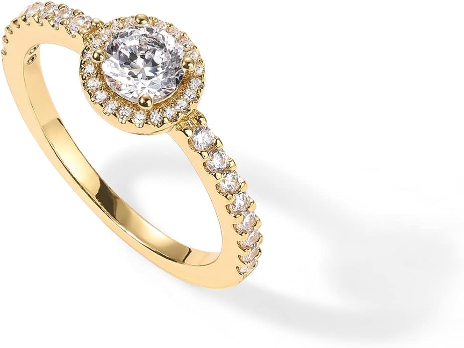 PAVOI 14K Gold Plated Halo Ring | Heart Ring for Women | Square Round Valentines Day Love Promise Rings for Her