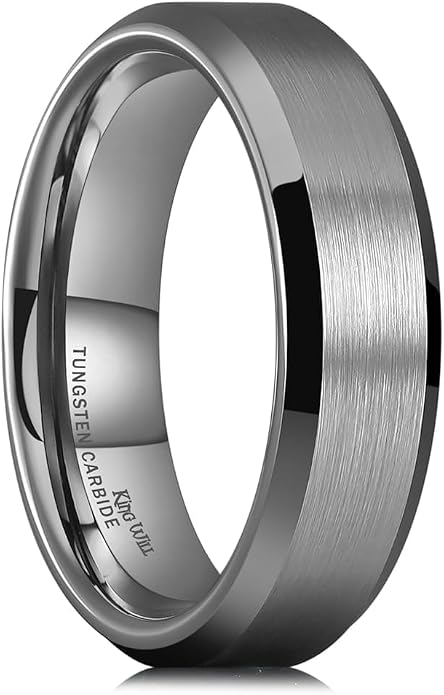 King Will Tungsten Men's Wedding Ring - Available in 6mm to 10mm, Black/Silver, Matte Finish, Beveled Polished Edge, Comfort Fit