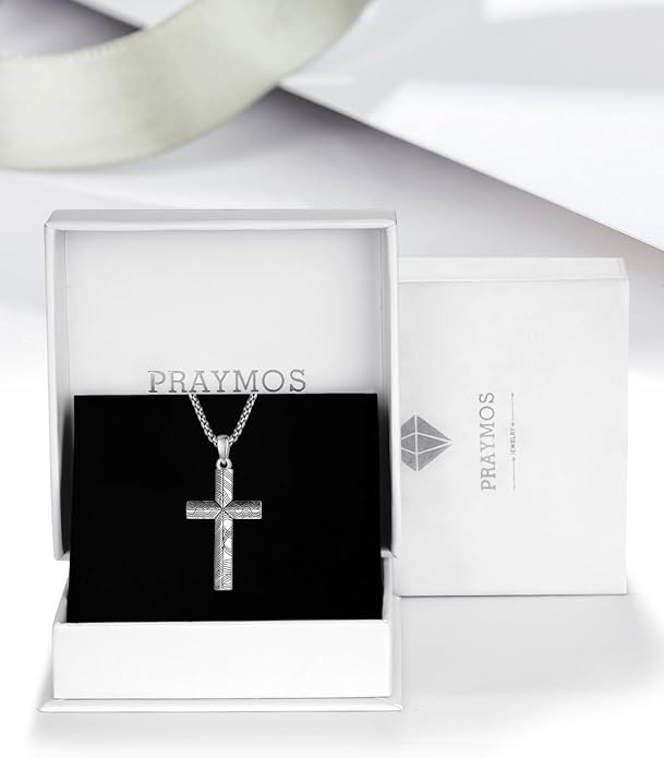 PRAYMOS Cross Necklace for Women Men, 925 Sterling Silver Simple Dainty Cross Necklace, Christian Religious Jewelry, Mothers Day Fathers Day Anniversary Birthday Gift