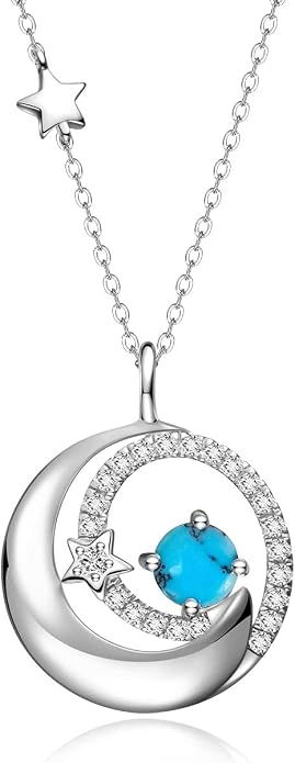 FANCIME Birthstone Necklaces 925 Sterling Silver Moon and Star Pendant Fine Jewelry Birthday Mothers Day Gifts for Mom Wife Her Daughter, Adjustable Chain 16+2"