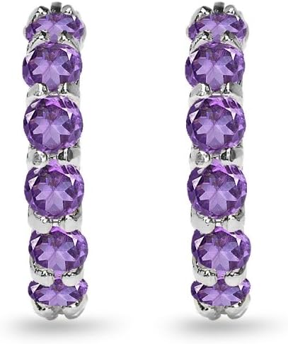 Sterling Silver Genuine, Simulated or Created Gemstone Small Round 18mm Huggie Hoop Earrings for Women