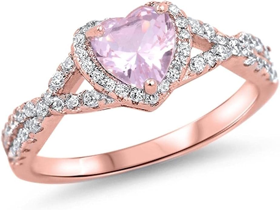 CHOOSE YOUR COLOR Sterling Silver Heart Halo Promise Ring