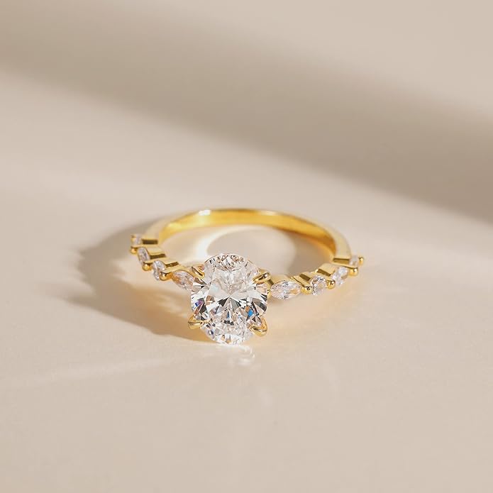 EAMTI 3 Carats 925 Sterling Silver Ring Oval Cut Cubic Zirconia Engagement Solitaire Marquise Promise Ring for Women Size 3-13