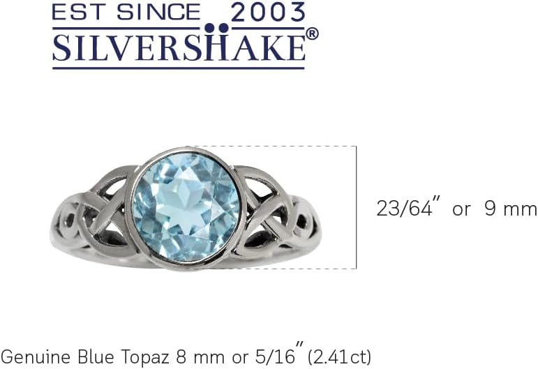 Silvershake 8MM Round Genuine Gemstone 925 Sterling Silver Trinity Triquetra Celtic Knot Ring