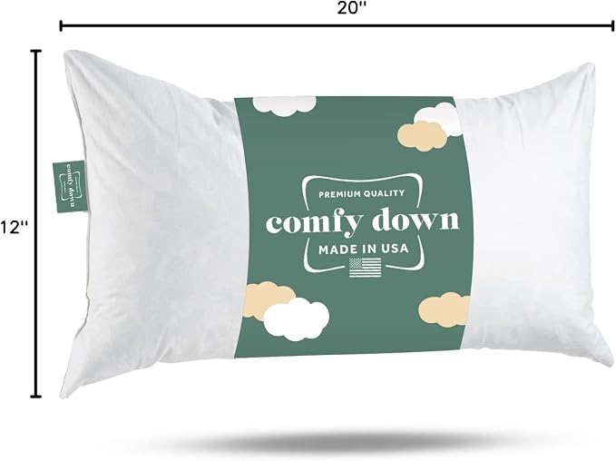 ComfyDown 12x20 Throw Pillow Insert, Down & Feather Fill, 100% Cotton Cover, Made in USA – Premium Soft Lumbar Decorative Pillow Form Sham Stuffer for Bed, Sofa & Couch