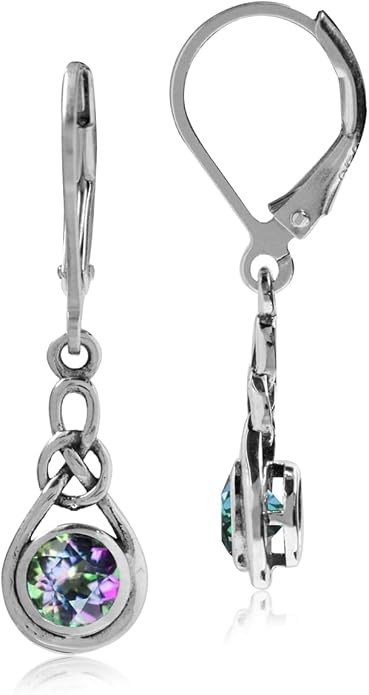 Silvershake Genuine Gemstone Irish Celtic Knot Drop Dangle Earrings