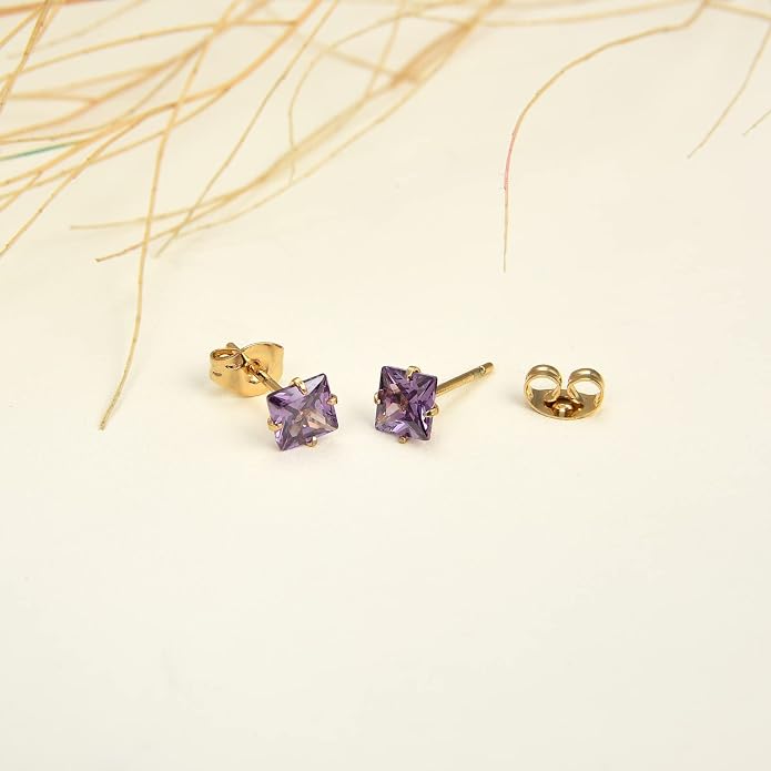12 Pairs Surgical Stainless Steel Stud Earring Round Heart Star Square Cubic Zirconia Birthstone Stud Earrings Set for Women