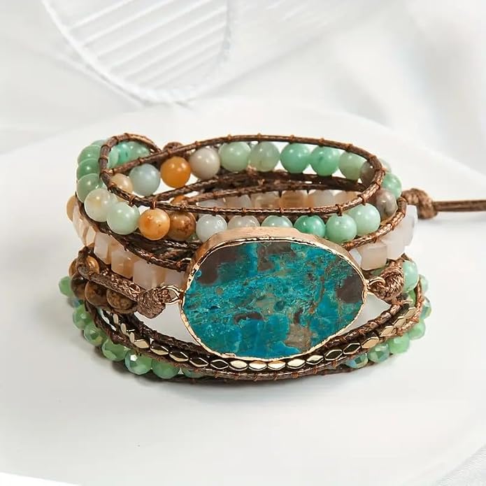 Boho Wrap Bracelet for Women, Handmade Natural Imperial Jasper Multi-Layer Stone Beaded Bracelet, Bohemian Healing Crystal Stone Jewelry Gifts