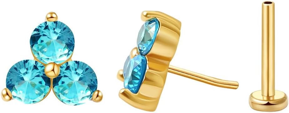 FANSING Cartilage Earring Tragus Stud Trio CZ Stone Flat Back Earring for Helix Conch Threadless Push Pin Labret Stud