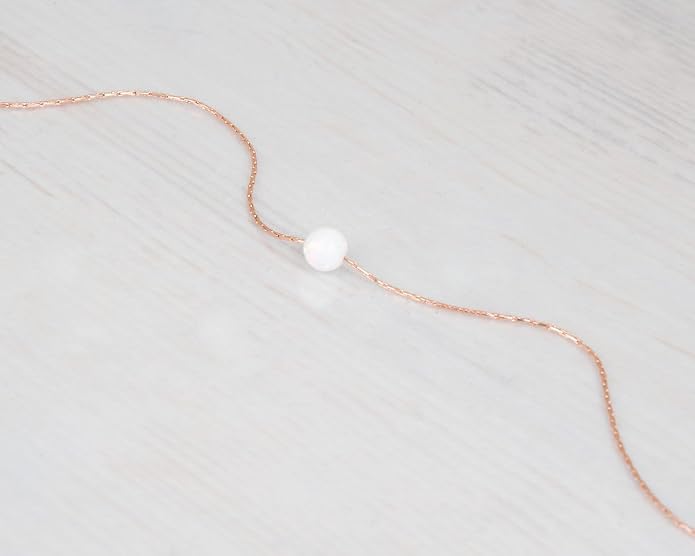 Opal Bead Choker Necklace – Rose and Gold Filled or Sterling Silver, Blue or White Opal Ball, Dainty Minimalist Jewelry 13.5"-16.5"