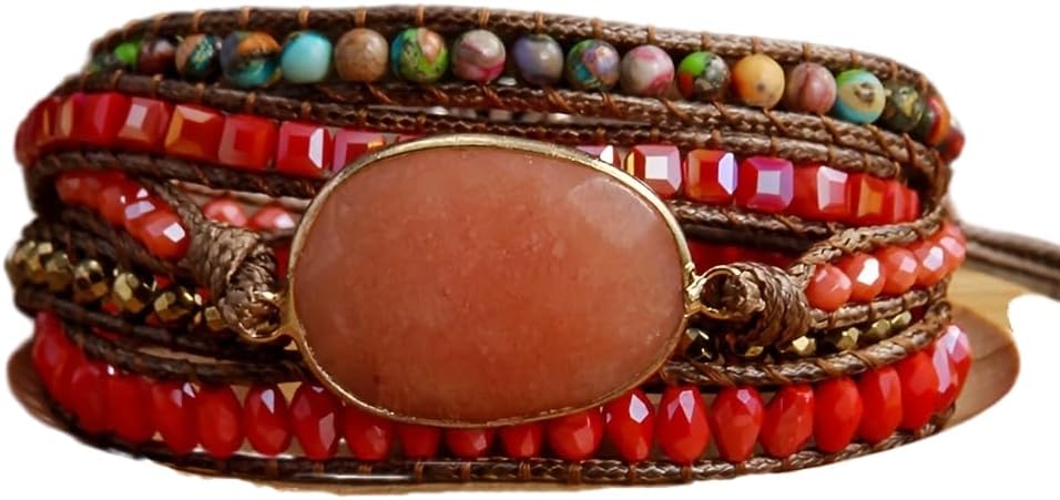 Women Wrap Bracelet Boho Natural Jasper Crystal Stone Beads Strand Bracelets