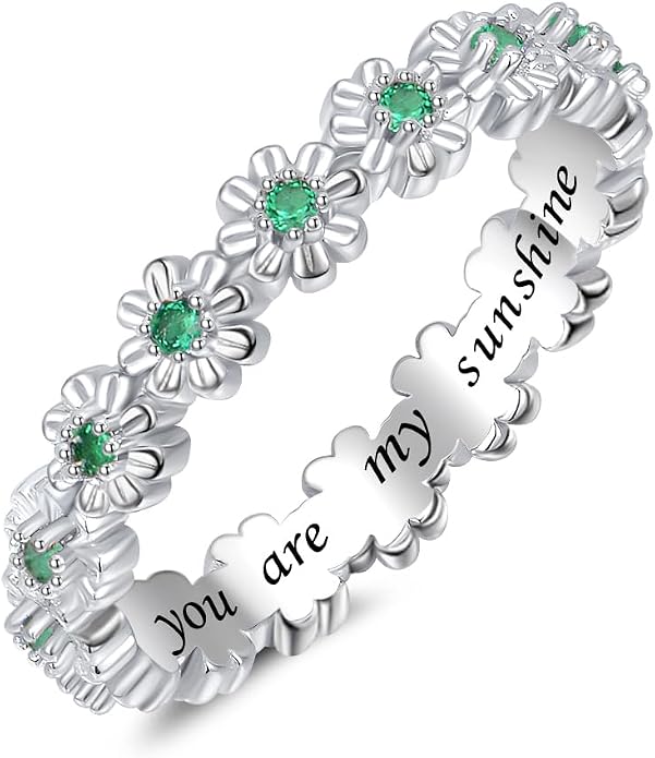 925 Sterling Silver Dainty Daisy Butterfly Paw Heart Eternity Rings Blue Flower Finger Rings for Women Stacking Promise Rings Gift Jewelry