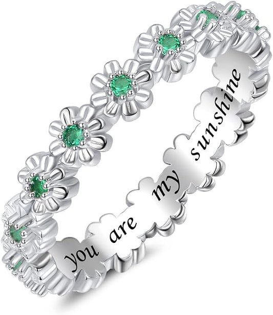 925 Sterling Silver Dainty Daisy Butterfly Paw Heart Eternity Rings Blue Flower Finger Rings for Women Stacking Promise Rings Gift Jewelry