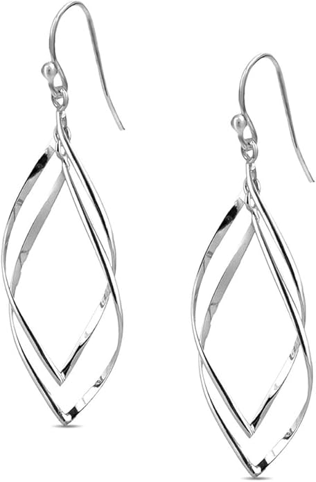 Charmsy 925 Sterling Silver Double Twisted Infinity Dangle Earrings for Women | Linear Marquise Large Loops Classic Infinity Drop Dangle Earrings