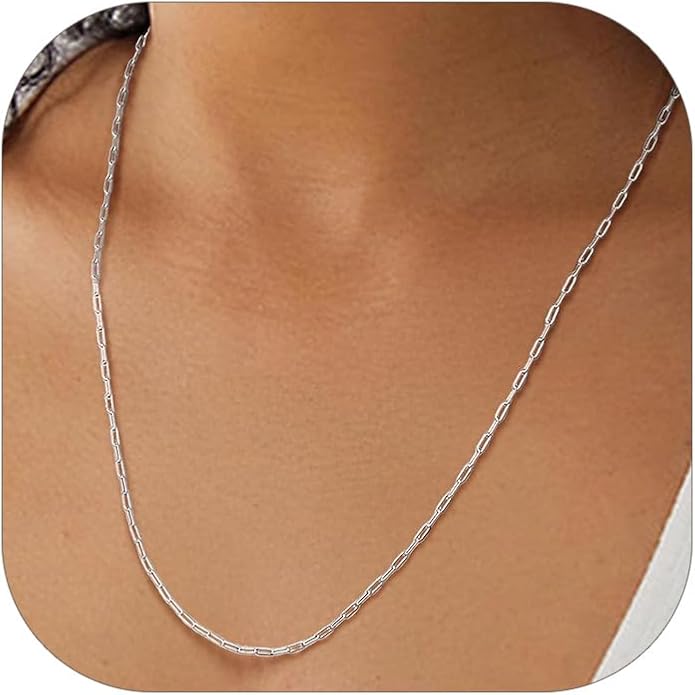 PROSILVER 925 Sterling Silver Paperclip Chain Necklace for Women Jewelry, with Gold/Rose Gold Plated, W: 1.7mm/3.3mm, L: 14"/16"/18"/20"/22"/24", Adjustable, Come with Box